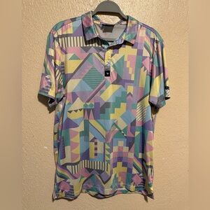 Bad Birdie Mens Polo‎ Shirt Golf Performance  Preppy Geometric Size Medium